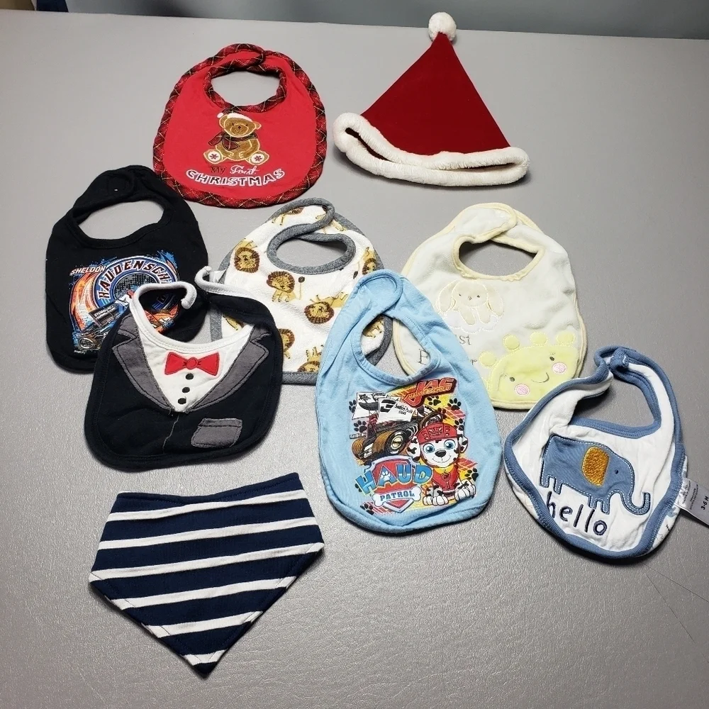 baby boys bib bundle of 8 and 1 Christmas hat